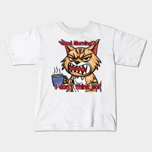 Angry cat drinking coffee Kids T-Shirt